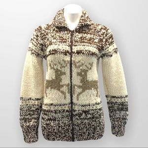CHUNKY Cowichan Style Zip Up Sweater/Jacket Size Medium